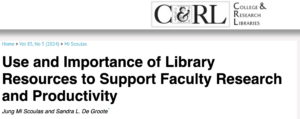 New Research Article: “Use and Importance of Library Resources to Support Faculty Research and Productivity”