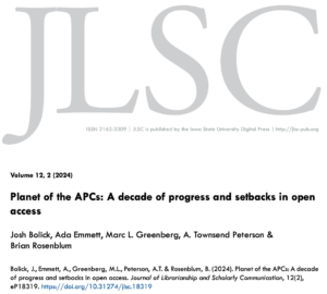 Journal Article: “Planet of the APCs: A Decade of Progress and Setbacks in Open Access”